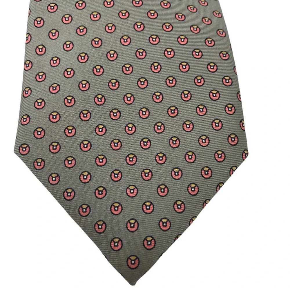 Christian Dior Tie Mens All Silk Gray Pink Paris Dot Circle Vintage CD Neck Tie